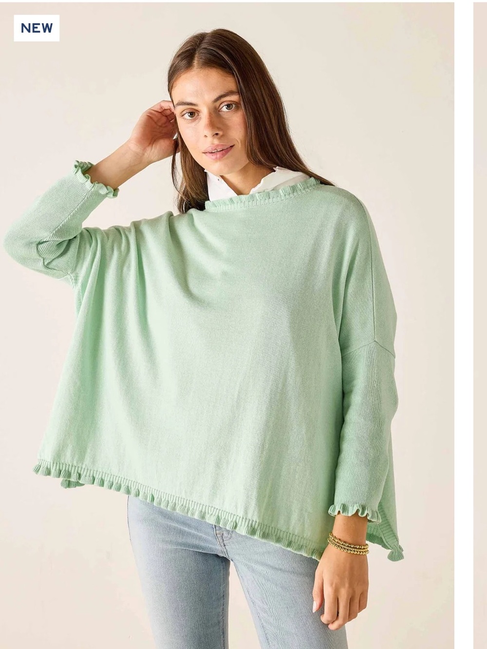 MERSEA Catalina Cotton Ruffle Sweater in Sage Green One Size